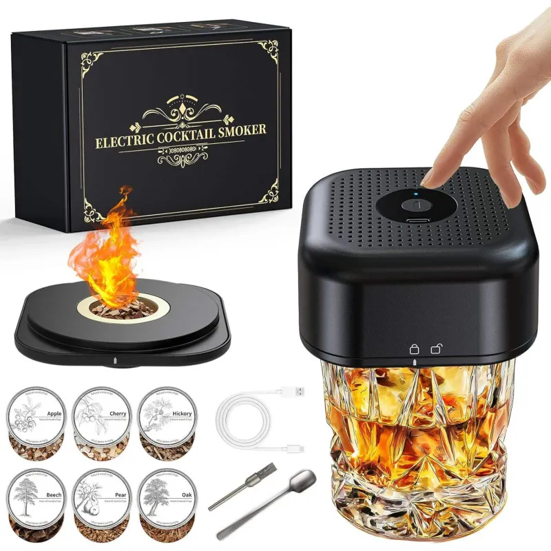 Kit fumator whiskey electric, 6 chipsuri de lemn, reincarcabil, fara butan
