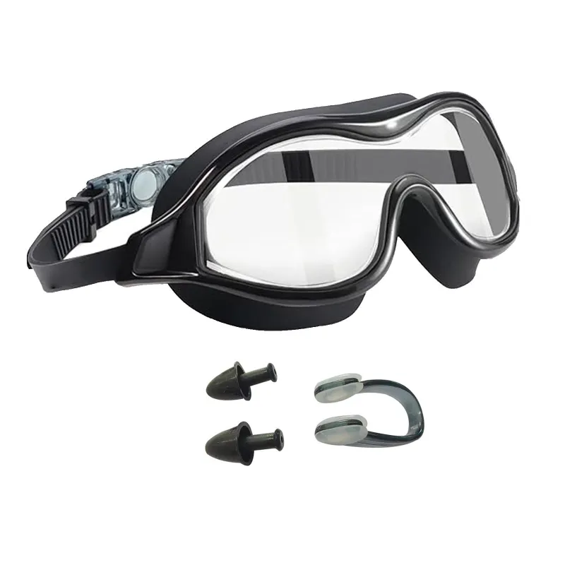 Set Ochelari de inot profesionali unisex, Darklove, 180°, Anti-ceata si vizibilitate inalta, Curea elastica reglabila, Confortabil, Durabile, Usor de utilizat, Portabil, UV protection, PC/Silicon, Negru