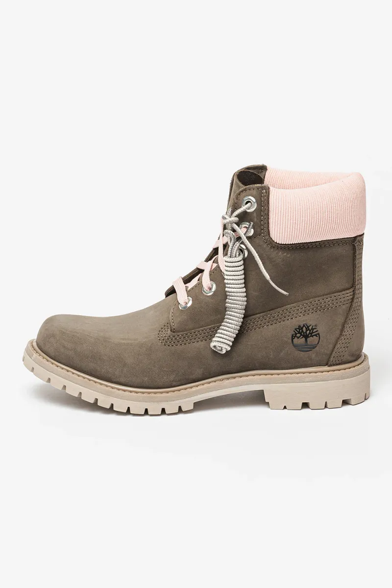 Timberland, Bocanci impermeabili de piele nabuc 6" Premium, Verde militar, Roz pal, 6