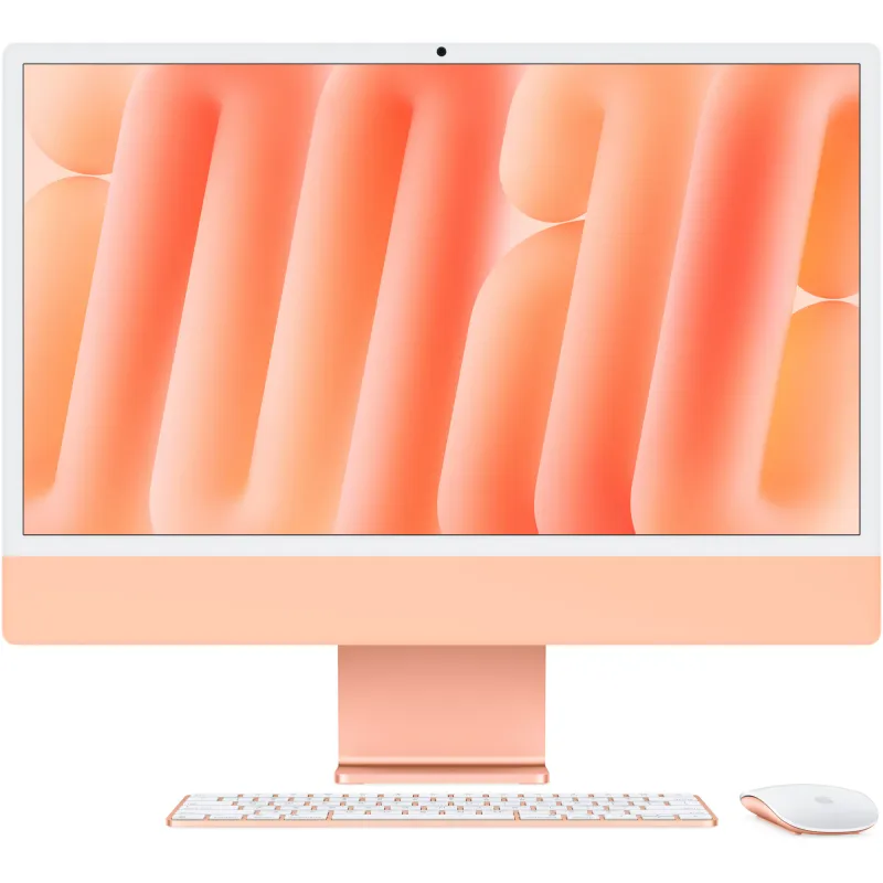 Sistem Desktop PC iMac 24" cu procesor Apple M4, 8 nuclee CPU and 8 nuclee GPU, 24", Retina 4.5K, 16GB, 512GB SSD, Orange