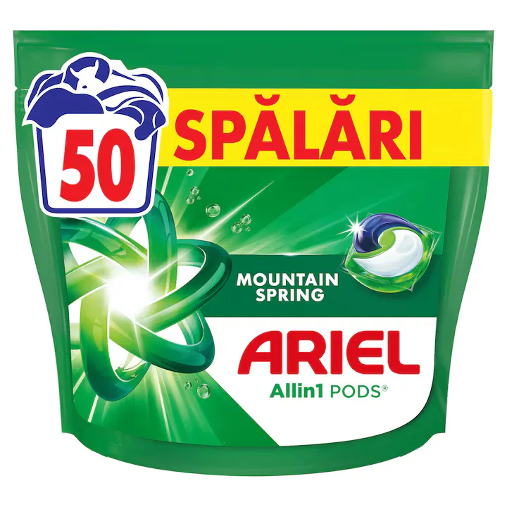 Detergent de rufe capsule Ariel Allin1 PODS Mountain Spring, 50 Spalari