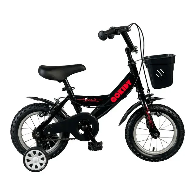 Bicicleta pentru copii Gokidy Versus cu roti ajutatoare, 3-5 ani, 12 inch, negru-rosu