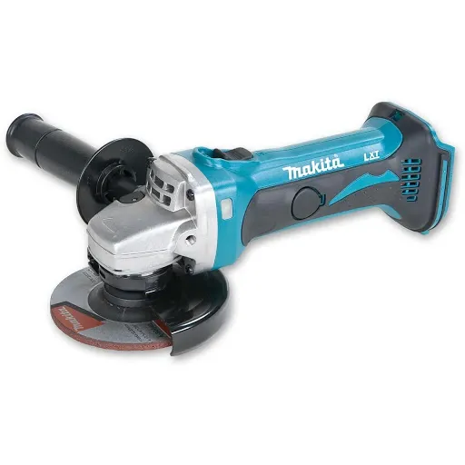 Polizor unghiular pe acumulator Makita DGA452Z, 18 V, 115 mm diametru disc, 11.000 RPM, aparatoare disc, maner lateral, cheie strangere, cutie transport carton, fara acumulator/incarcator