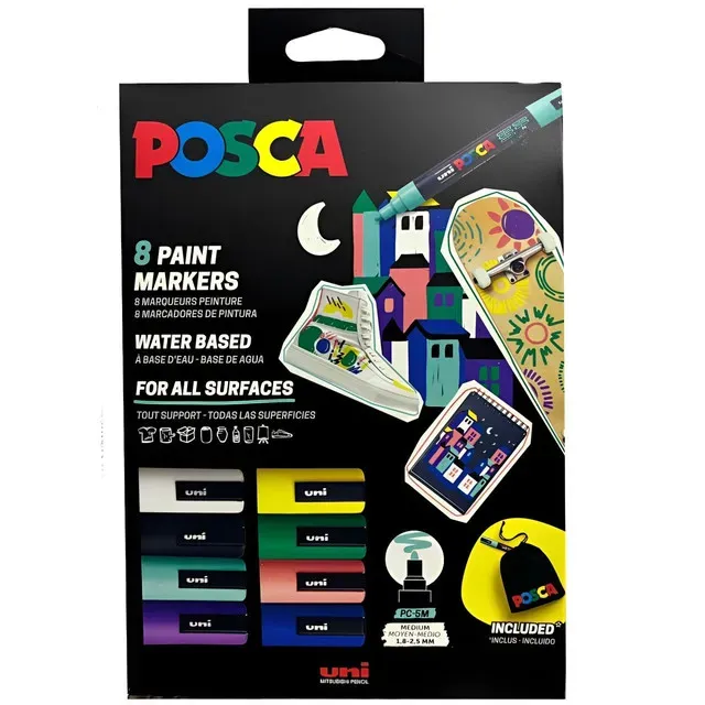 Set 8 markere Posca + saculet, multicolor
