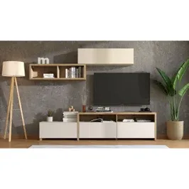 Biblioteca living Aurel, stejar artisan + bej cashmere, 237.5 cm, 3C