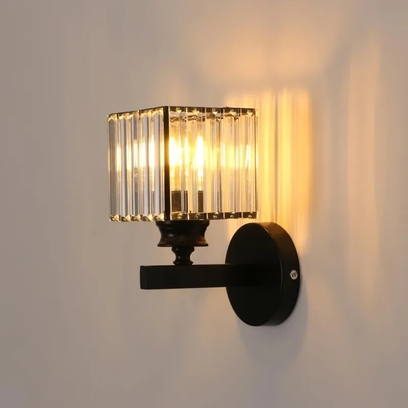 Aplica de Perete din Cristal, Toolight, E27, Negru, Patrata, Pentru Sufragerie, Coridor, Sala de Mese, Hol,Nu include sursa de lumina
