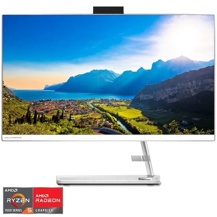 Sistem All-in-One Lenovo IdeaCentre AIO 3 24ALC6 cu procesor AMD Ryzen™ 5 7430U pana la 4.3GHz, 23.8", Full HD, IPS, 16GB DDR4, 512GB SSD M.2 2280 PCIe 4.0x4 NVMe, AMD Radeon™ Graphics, No OS, White