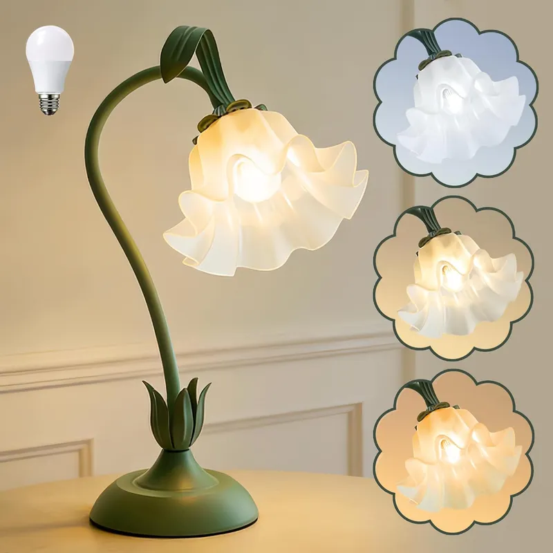 Lampa De Birou, 3 moduri de culori, Lampa de noptiera, Floarea de crin, Mampa de citit, Pentru noptiere, sufragerie, dormitor, iluminat ambiental, decor interior, Verde