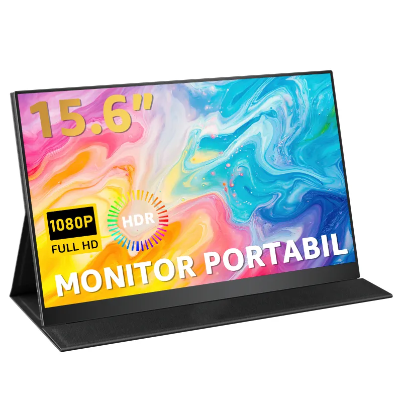 Monitor Portabil 15.6'', Panou IPS, FHD 1920×1080, 16:9, Yodoit, Monitor Screen, echipat cu cablu Mini HDMI la HDMI, USB-C la USB-C, USB-C la USB-A