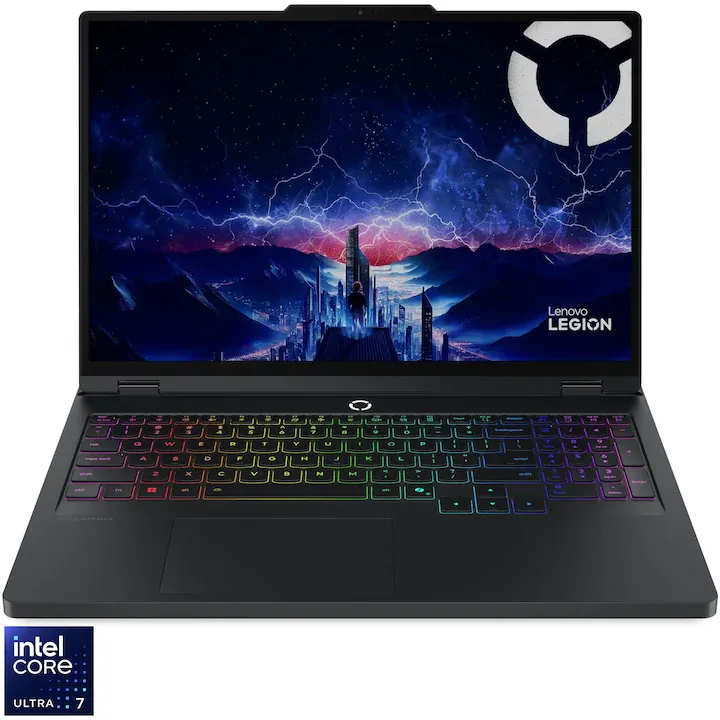 Gaming Lenovo Legion Pro 5 16IAX10 cu procesor Intel® Core Ultra 7 255HX pana la 5.2GHz, 16" WQXGA, OLED, 165Hz, 32GB, 1TB SSD, NVIDIA® GeForce RTX™ 5060 8GB GDDR7, NO OS, Eclipse Black, 3y on-site Premium Care