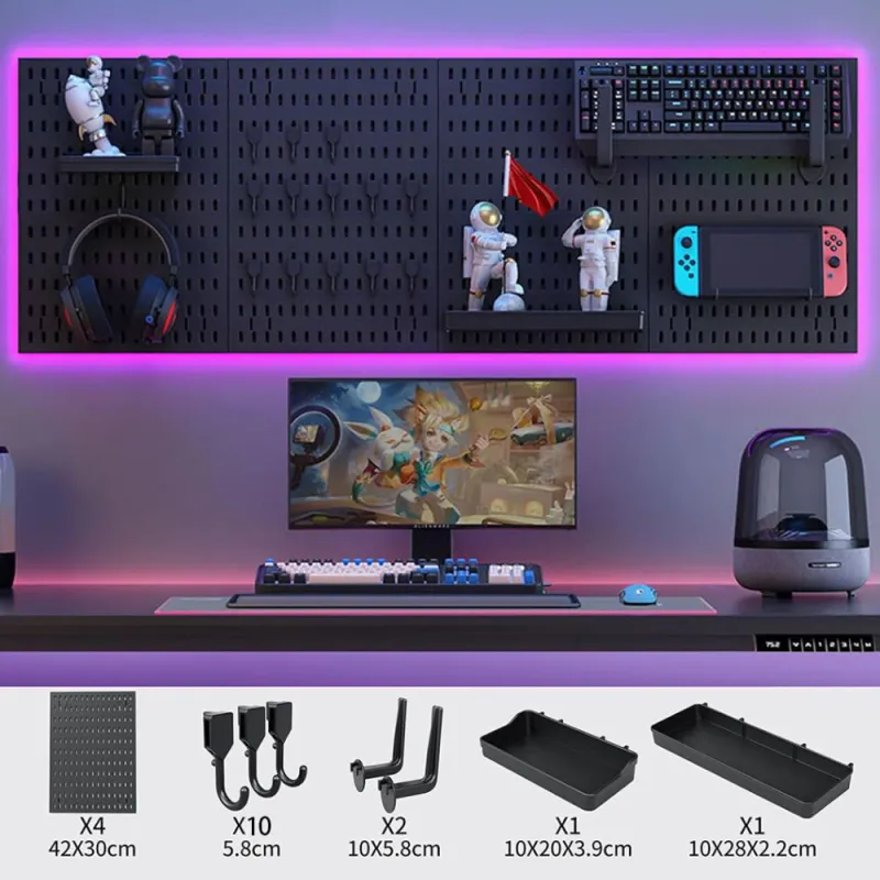 Set 4 Suport Pegboard, Tressino, Fara Gauri, Metalic, 42×30 cm, Design personalizabil DIY, Negru