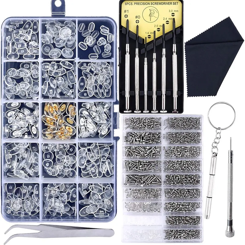 Set de reparare ochelari JENUOS, 1300 piese, surubelnite de precizie, argintiu