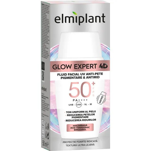 Fluid facial anti-pete si anti-rid Elmiplant Glow Expert 4D SPF 50+, 50 ml