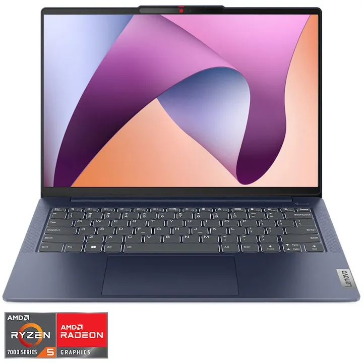 Laptop Lenovo IdeaPad Slim 5 14ABR8 cu procesor AMD Ryzen™ 5 7530U pana la 4.5 GHz, 14", WUXGA, OLED, 16GB, 1TB SSD, AMD Radeon™ Graphics, No OS, Abyss Blue