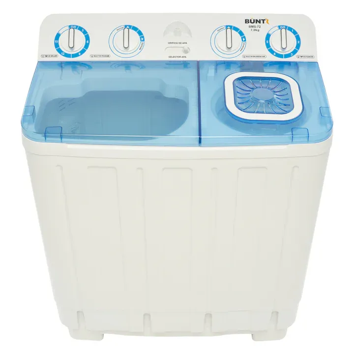 Masina de spalat rufe semiautomata Büntz BMS-72, 7 Kg, Capacitate rufe stoarcere 5Kg, 330 W, Alb/Albastru